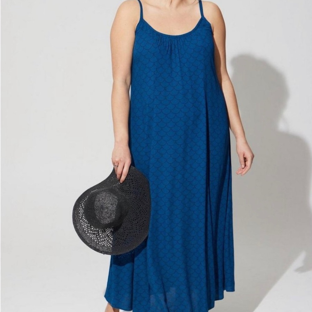 Torrid Blue Maxi Gauze Strapless Dress